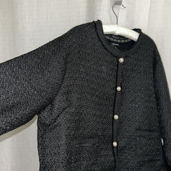 IS 3X Black Button Front Tweed Blazer with Gold Tone Pearl Buttons and Pockets - Picture 8 of 13